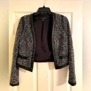 Eva Longoria Cropped Tweed Jacket with Faux Leather Trim